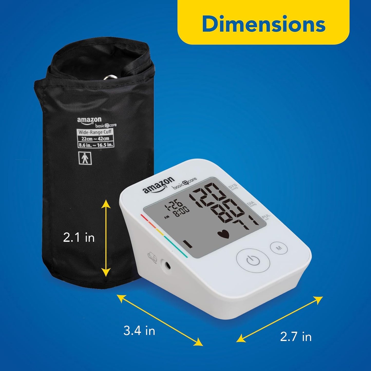Blood Pressure Monitor, Wide Range Arm Cuff with Intelligent Inflation Technology, Large