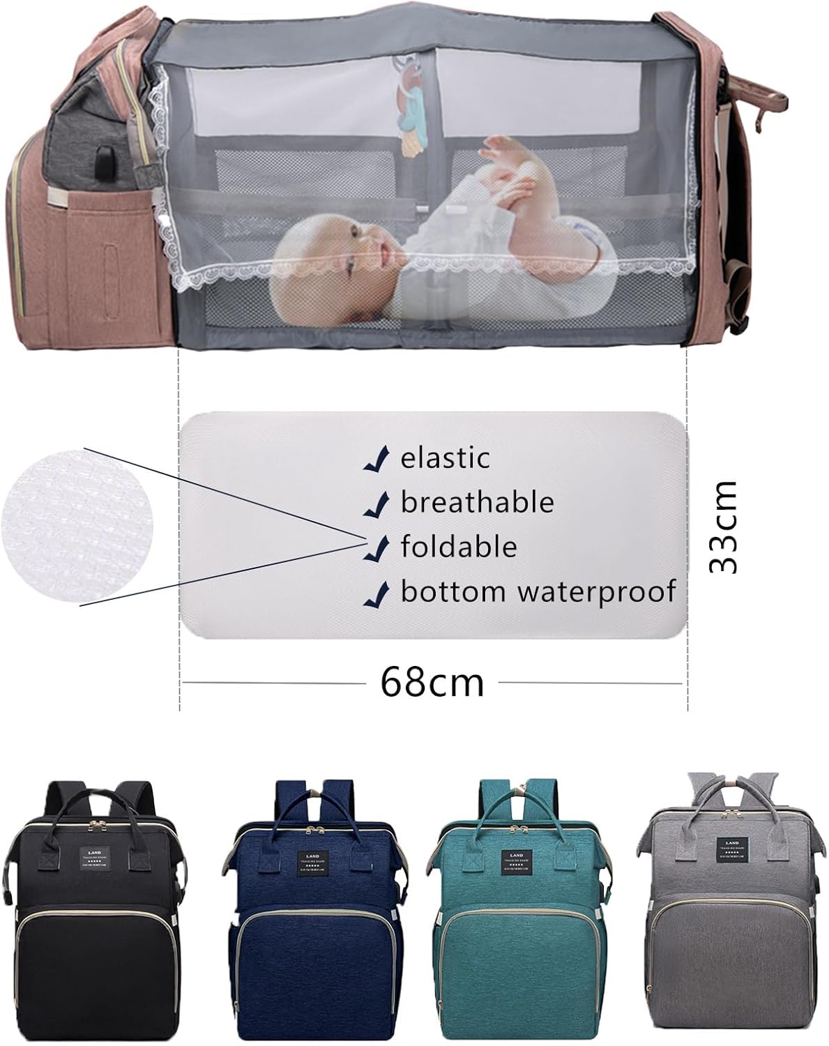 Diaper Bag Backpack with Changing Station
