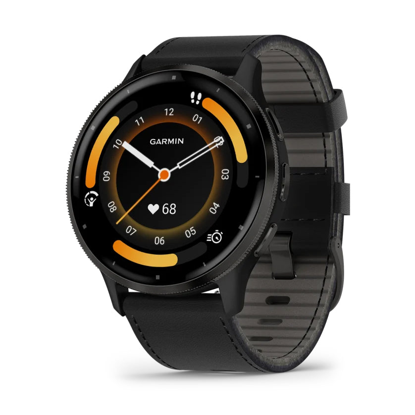 Garmin Venu 3 Slate Watch with Stainless Steel Bezel & Leather Band