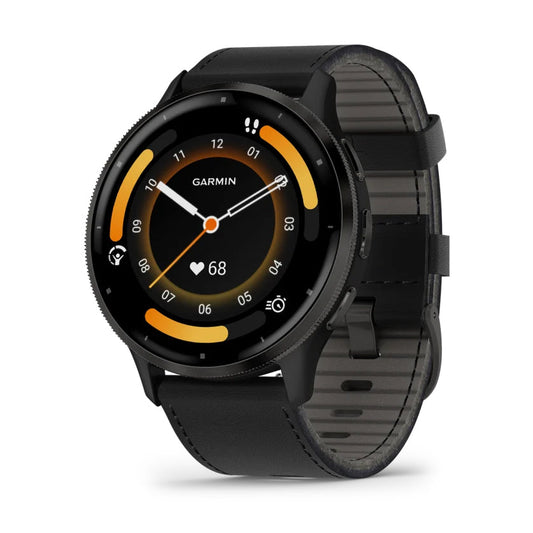 Garmin Venu 3 Slate Watch with Stainless Steel Bezel & Leather Band